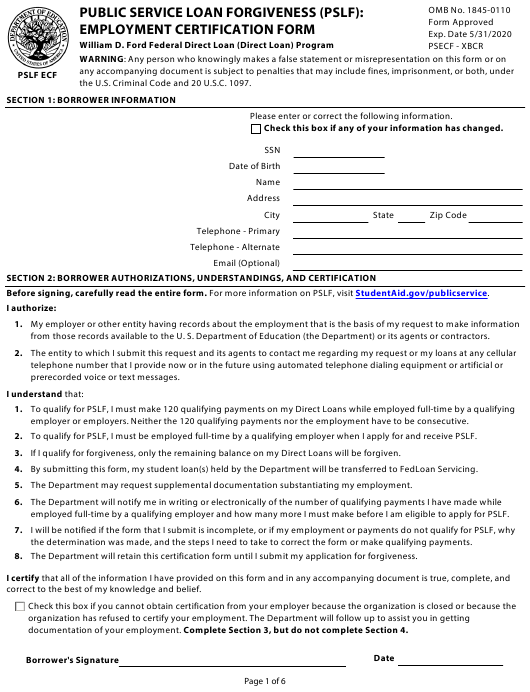 Can The PSLF Employment Verification Form Be Comleted Online