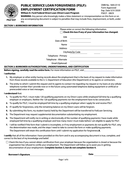 Download Employment Certification Forms PSLF