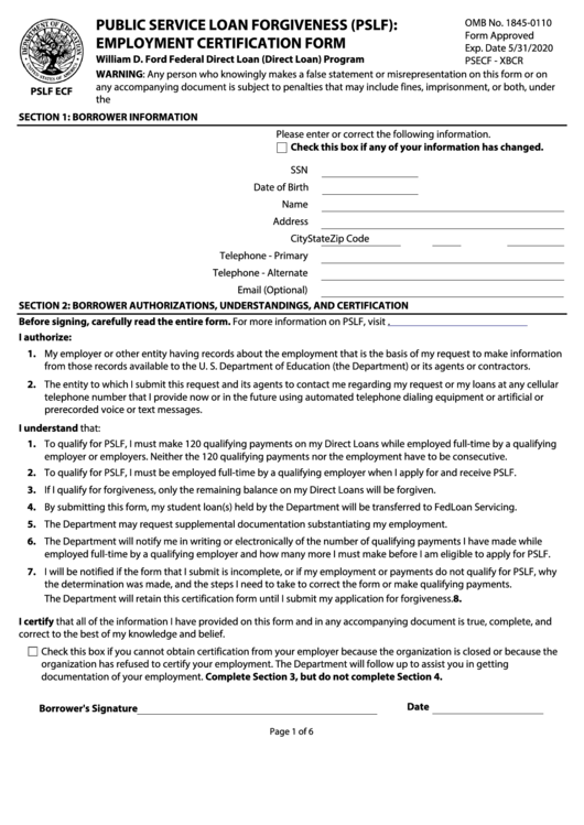 Employent Certificatio Form PSLF