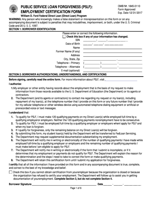 Employer Certification Form PSLF