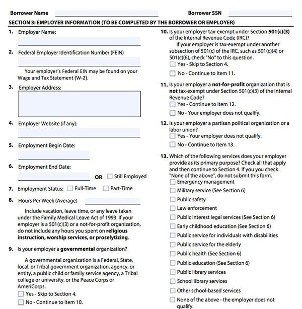 PSLF Employer Verification Form