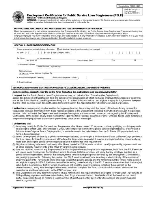 PSLF Employment Certification Form PSLF-xbcr