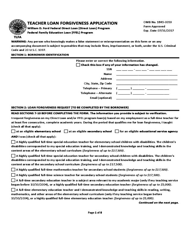 PSLF Form For Teachers