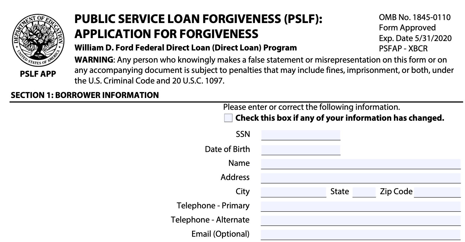 PSLF Loan Form