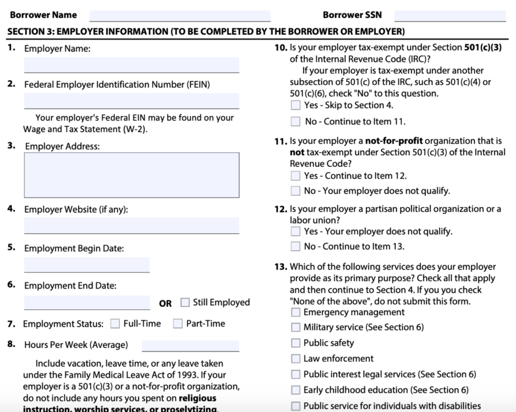 PSLF Student Loan Forgiveness Form