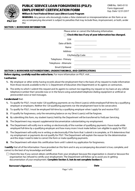 Public Service Loan Forgiveness PSLF Program Form