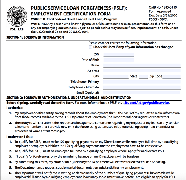 Student Loans PSLF Form